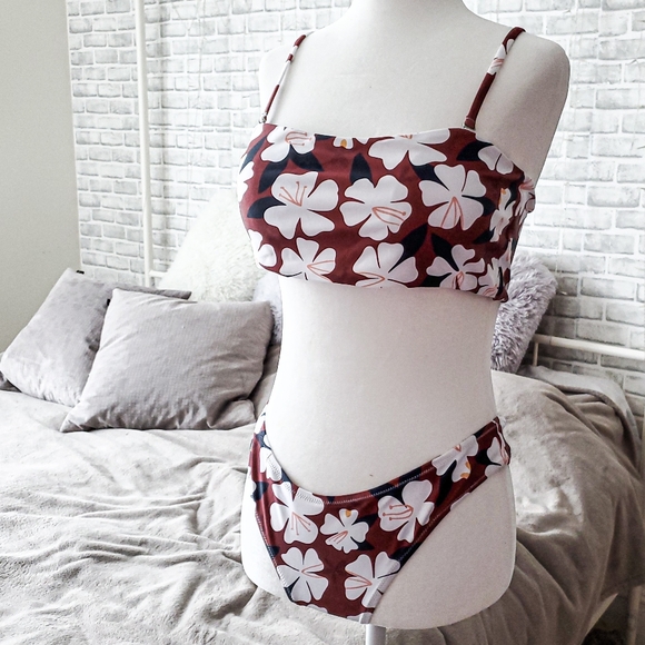 🌿VIVA | Bikini Set With Floral Bandeau & High Leg - Picture 7 of 8